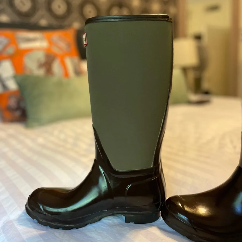 Hunter Olive and Brown Tall Waterproof Rain Boots